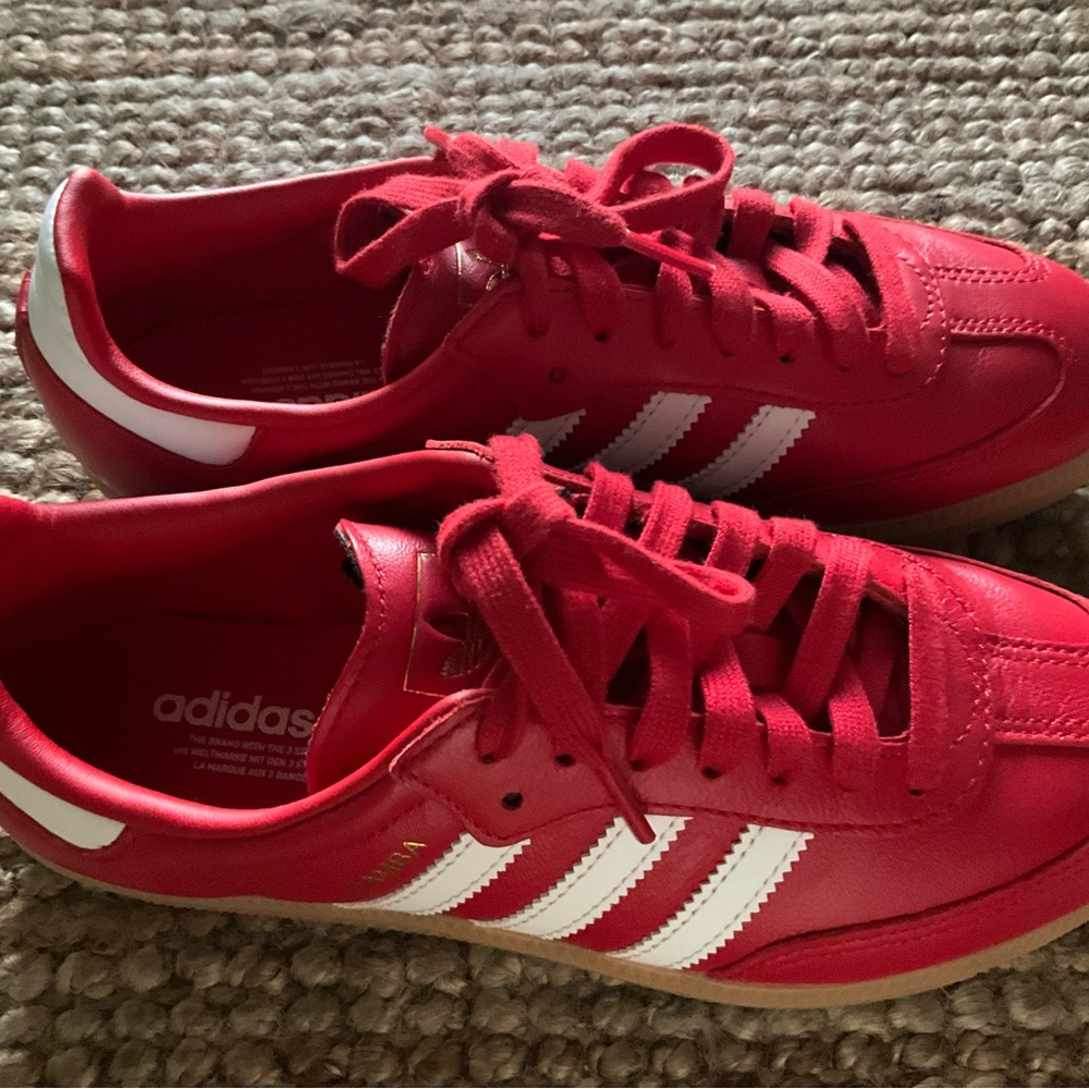 adidas Red Samba Sneakers with White Stripes - Picture 4 of 11